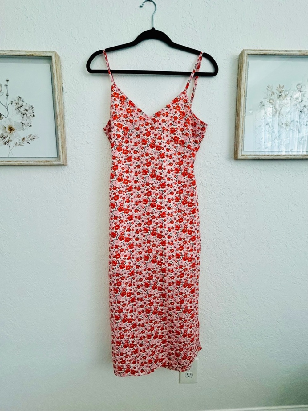 Pink and Orange Floral Slip Dress with Spaghetti Straps